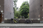 Brugleuning tussen twee huizen geklemd. Op de achtergrond brug 304 naar het Linnaeushof
<br/>
Corrie Groen- Pickhard, 2015-06-18